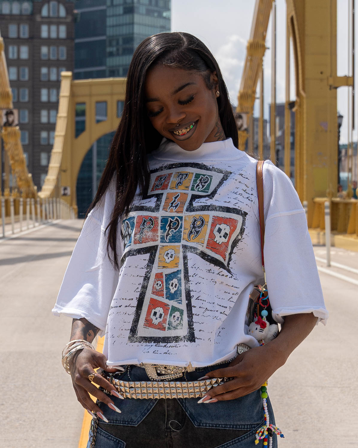 Oversized Crop Distressed Cross T